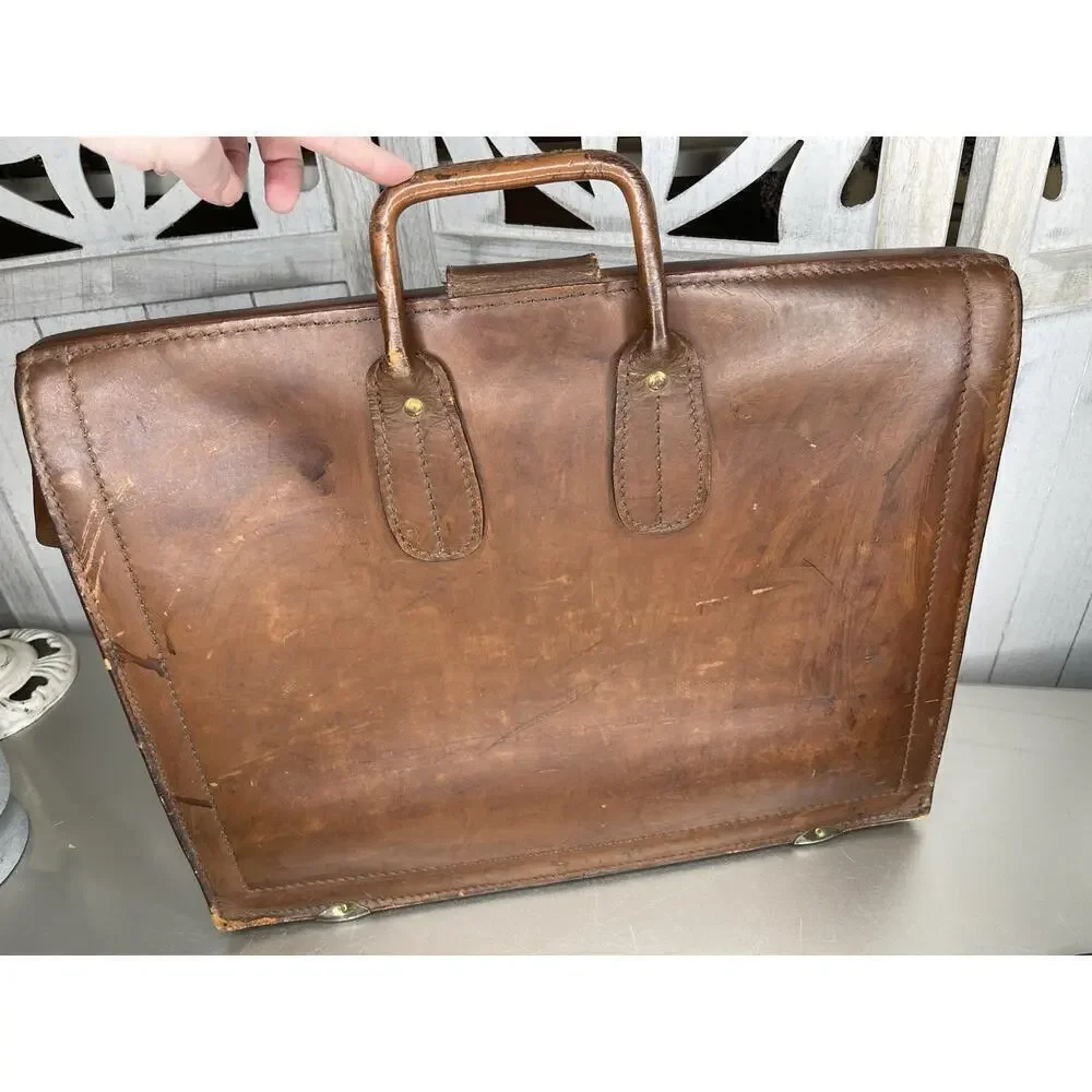 Vintage Leather Briefcase Top Handle Brown Buckle Closure Tidewater Oil Company